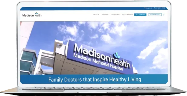 Laptop showing the Madisonhealth website homepage