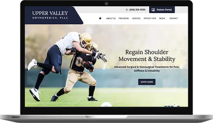 Laptop showing the Upper Valley Orthopedics website homepage