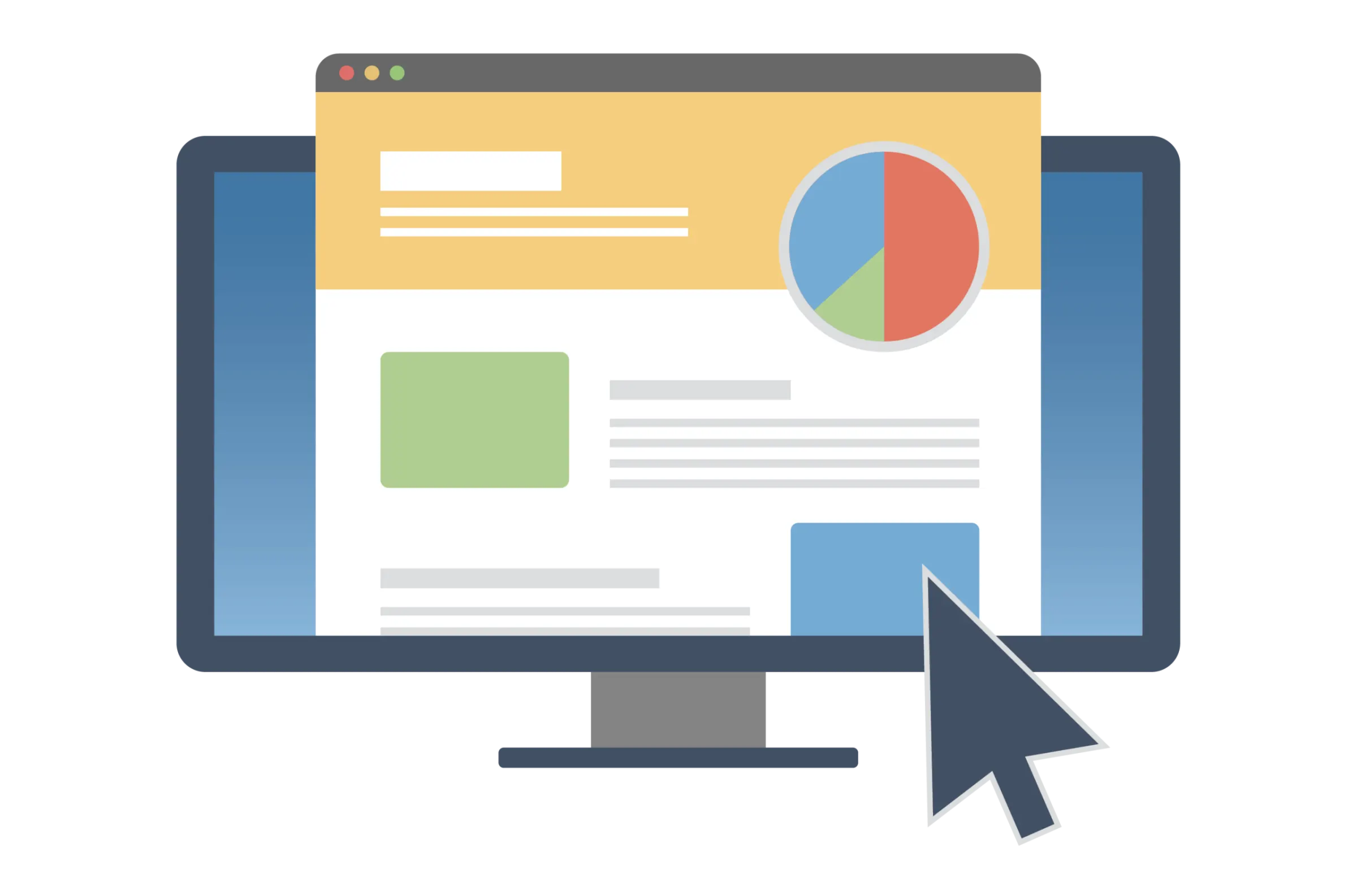 Illustration of a website layout on a monitor with a cursor